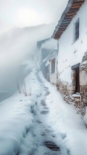 雪覆小巷 静谧的冬日村落
