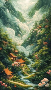 山间仙境 古宅溪流繁花