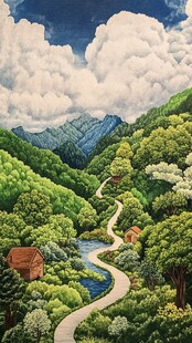 山间幽径伴绿野小舍