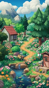 田园小屋旁的缤纷自然美景