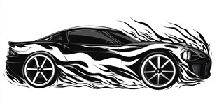 火焰装饰酷炫跑车插画