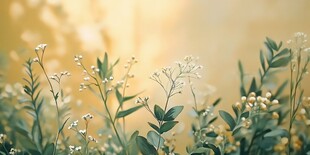 晨曦中的清新花草景致