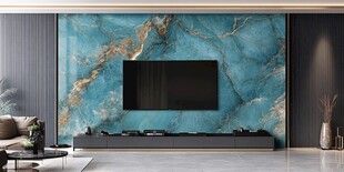 蓝金大理石电视背景墙