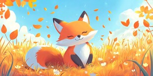 秋日萌狐坐于金黄草地间