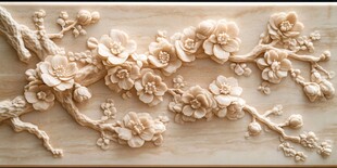 木雕花卉 精致梅花枝雕饰