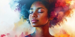 梦幻色彩下的闭眼女性