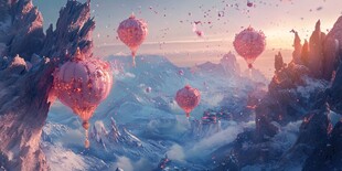 梦幻山谷中的缤纷热气球