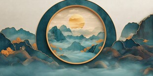 中式山水圆形框景图