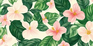 粉色花卉绿叶图案背景