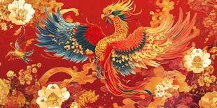 凤凰祥瑞图 繁花相伴