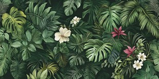 热带植物花卉无缝背景图