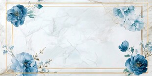 蓝花金框大理石背景图