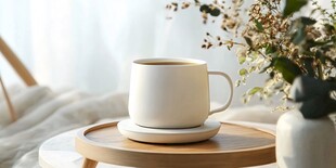 温馨室内的白色咖啡杯