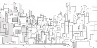 城市建筑线条勾勒图