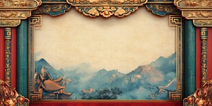 中式古典山水边框背景图