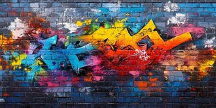 多彩砖墙涂鸦艺术作品