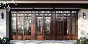 中式古典雕花木质入户门