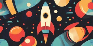 火箭穿梭于多彩星球间