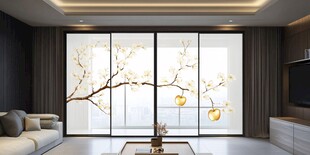 中式客厅 繁花金果玻璃隔断