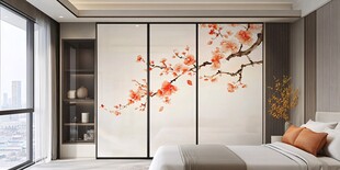 新中式卧室 唯美花卉衣柜门