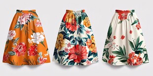 三条印花半身裙展示
