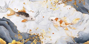 水墨双锦鲤 灵动山水间