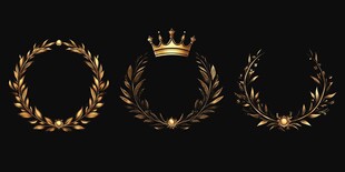 金色桂冠与皇冠装饰元素