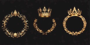 金色皇冠与花环装饰元素