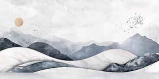 水墨山川日出意境图