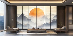 中式客厅山水壁画背景墙