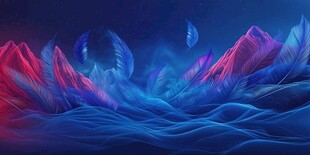 梦幻渐变山水羽毛景象
