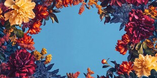 多彩花卉环绕的梦幻边框