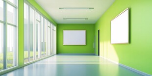 清新绿色调的宽敞走廊空间