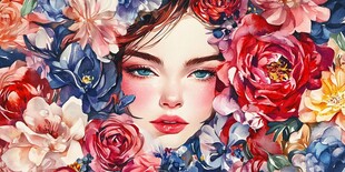 花中少女的梦幻水彩绘