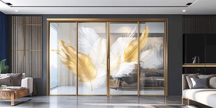 轻奢风羽毛艺术玻璃隔断