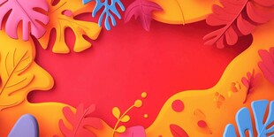 多彩立体树叶装饰红色背景