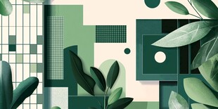 清新绿植几何图案背景图