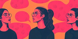 三个戴眼镜女孩的侧影