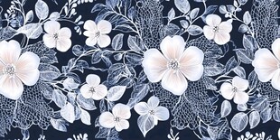 深蓝底白花精致花卉图案