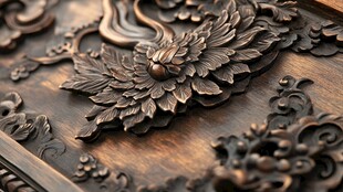 木雕凤凰纹饰细节特写