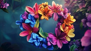 绚丽多彩的梦幻花朵花环