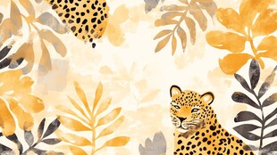豹纹叶间的猎豹水彩图案