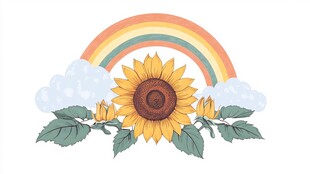彩虹下的向日葵插画
