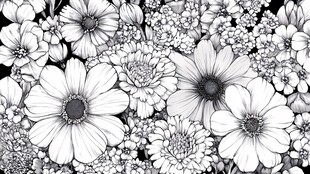 黑白花卉图案插画