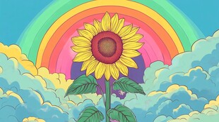 彩虹下的向日葵插画