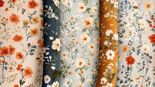 多彩花卉图案布料展示