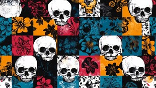 骷髅花卉拼接图案设计