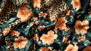 豹纹花卉交织的绚丽布料