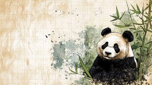 水墨风熊猫置身竹林间