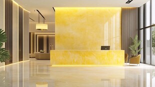 现代明亮黄色调大厅前台